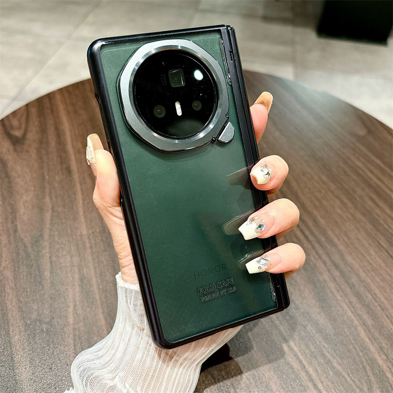 Honor MagicV3 Phone Case Electroplated Transparent MagicV3 Ultra-thin Full Coverage Hinge Drop-proof Protective Leather Case - Black Phantom Honor MagicV3