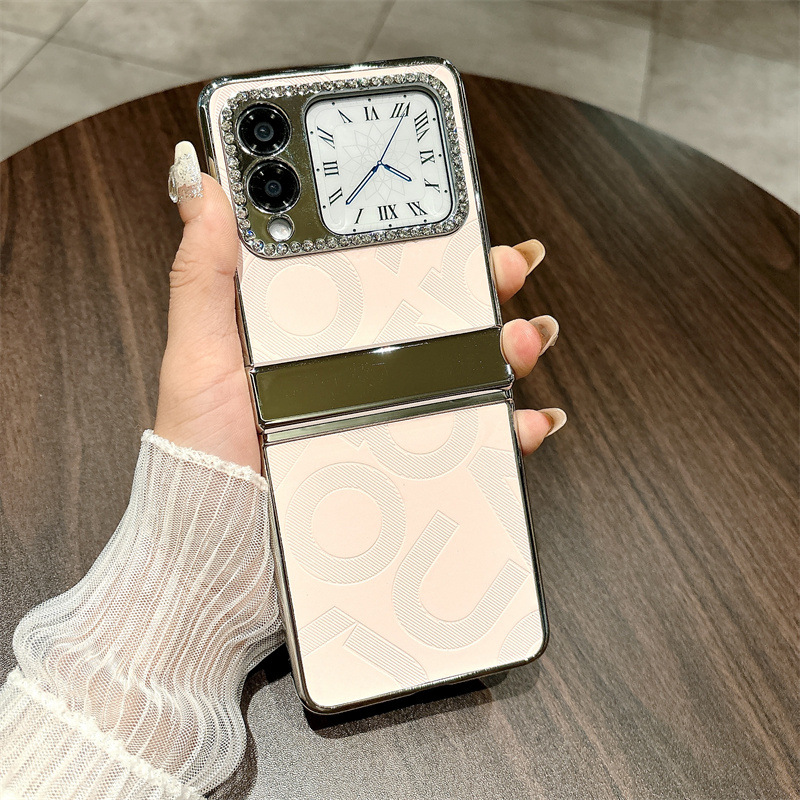Compatible Huawei Nova Flip phone case, Nova Flip foldable screen, letter print, hinge, full-coverage shockproof case - Pink letter print Huawei Nova Flip