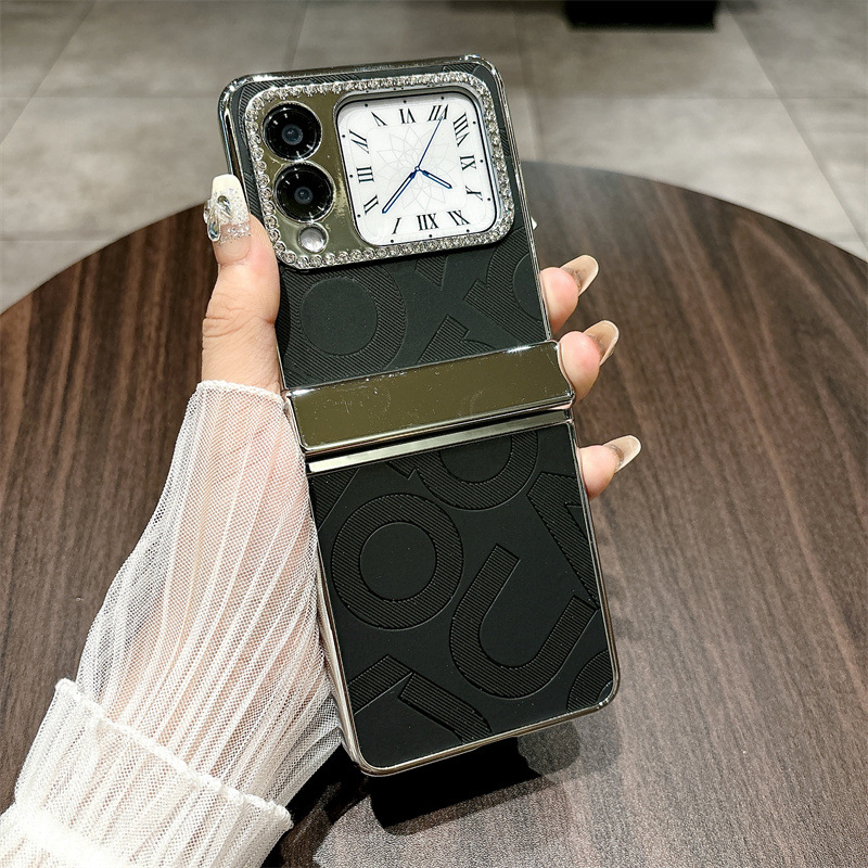 Compatible Huawei Nova Flip phone case, Nova Flip foldable screen, letter print, hinge, full-coverage shockproof case - Black letter print Huawei Nova Flip