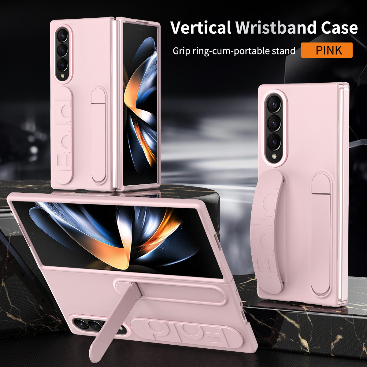Compatible with Samsung Zfold 5 phone case, FOLD4 folding official vertical wrist strap case, integrated anti-drop protective case. - Pink uncoated z fold6