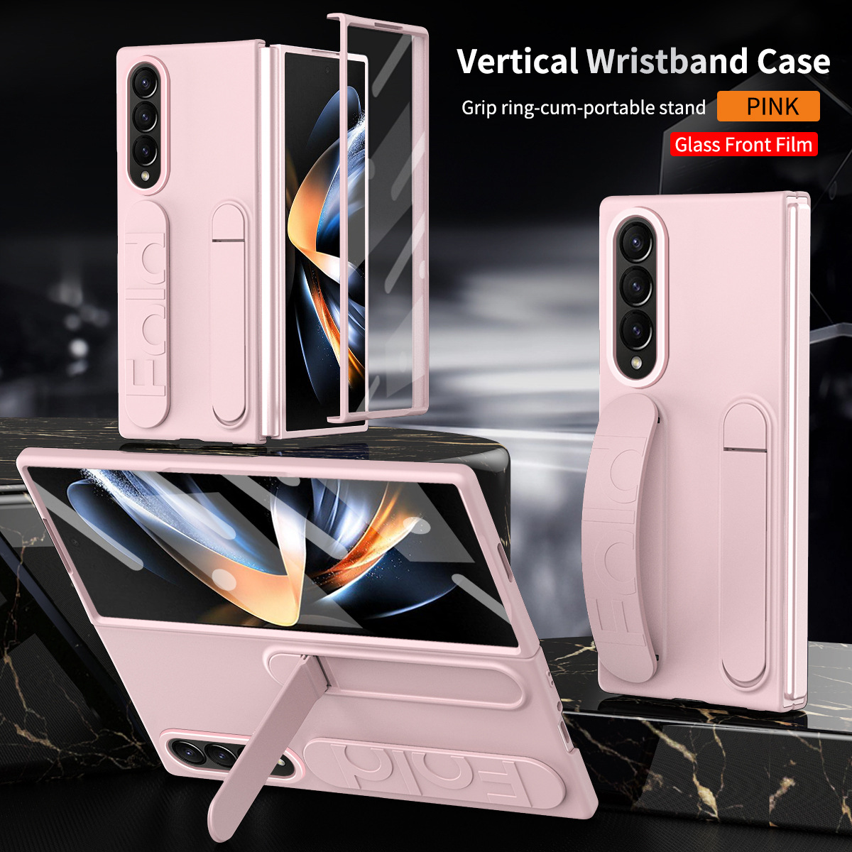 Compatible with Samsung Zfold 5 phone case, FOLD4 folding official vertical wrist strap case, integrated anti-drop protective case. - Pink integrated shell and membrane Z Fold 6