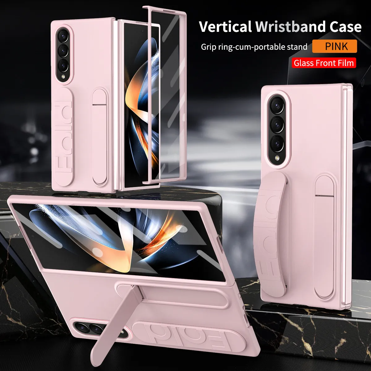 Compatible with Samsung Zfold 5 phone case, FOLD4 folding official vertical wrist strap case, integrated anti-drop protective case. - Pink integrated shell and membrane Z Fold 6