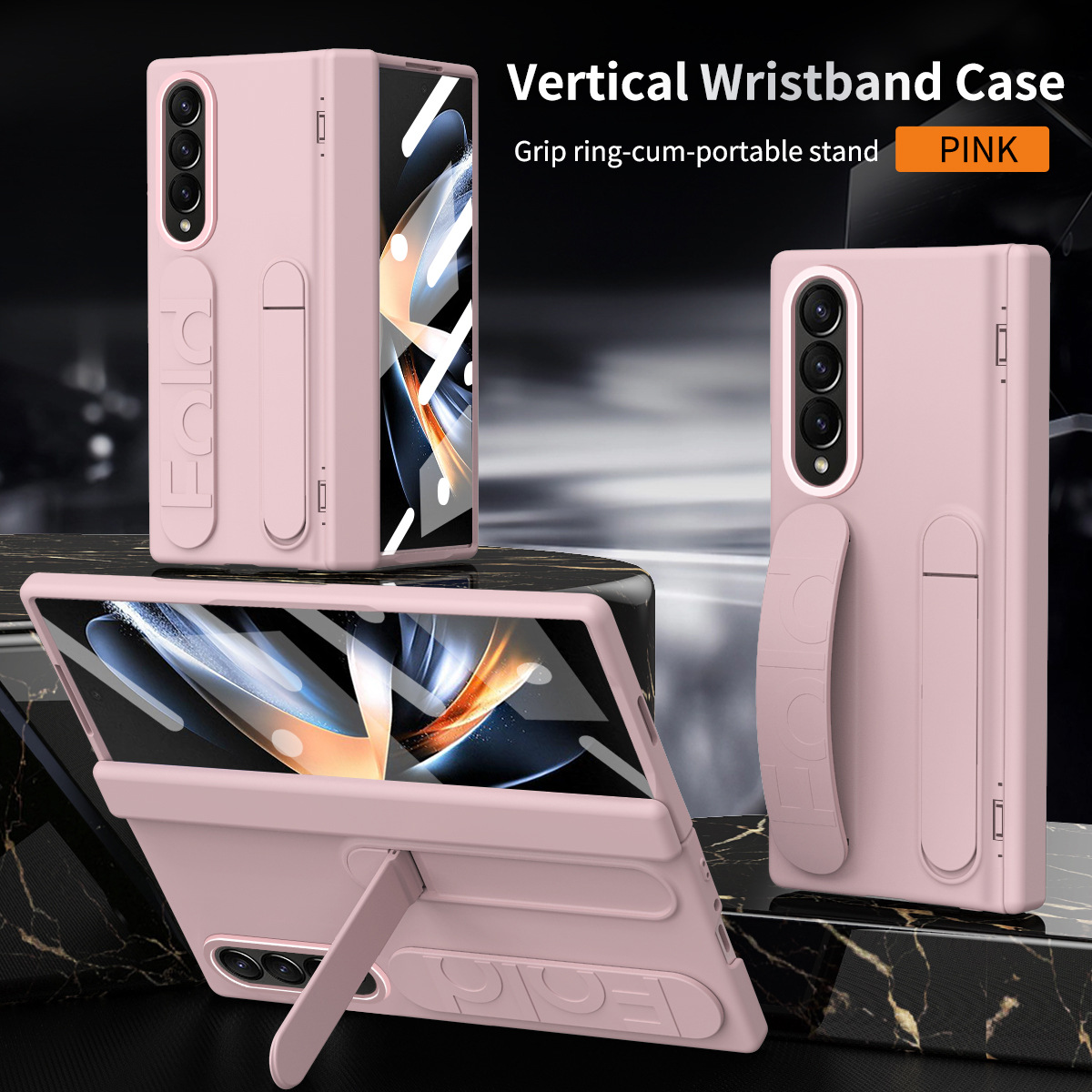 Compatible with Samsung Zfold4 phone case FOLD3 folding official wrist strap stand hinge case film integrated protective case - Pink Iridescent z fold6