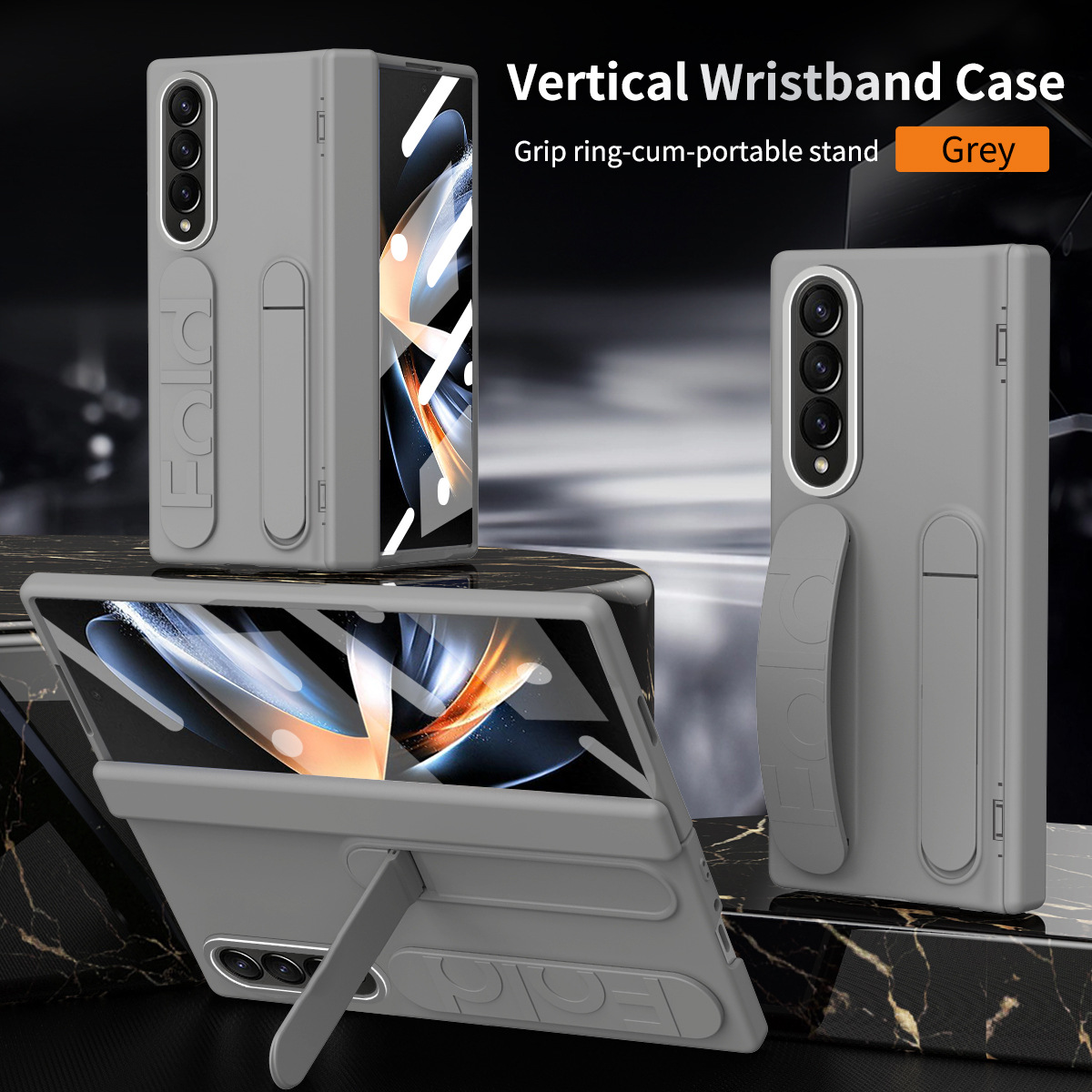 Compatible with Samsung Zfold4 phone case FOLD3 folding official wrist strap stand hinge case film integrated protective case - Gray Iridescent z fold6
