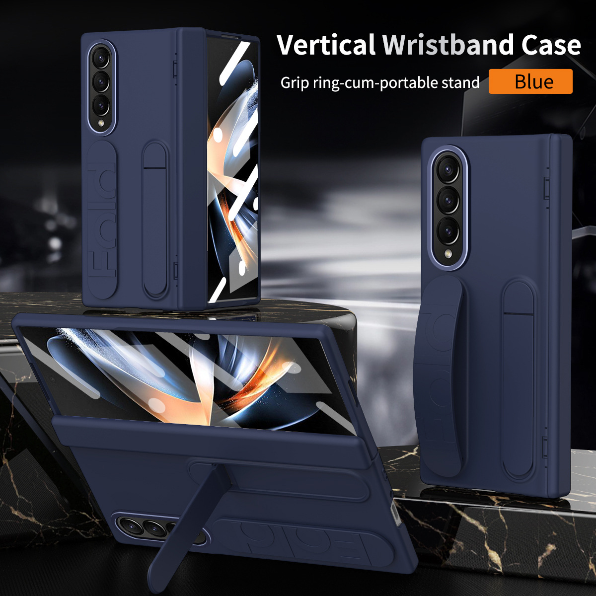 Compatible with Samsung Zfold4 phone case FOLD3 folding official wrist strap stand hinge case film integrated protective case - Blue Iridescent zfold6