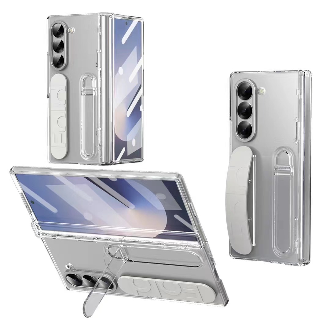Compatible with Samsung Zfold4 phone case FOLD3 folding official wrist strap stand hinge case film integrated protective case - Transparent Iridescent z fold6