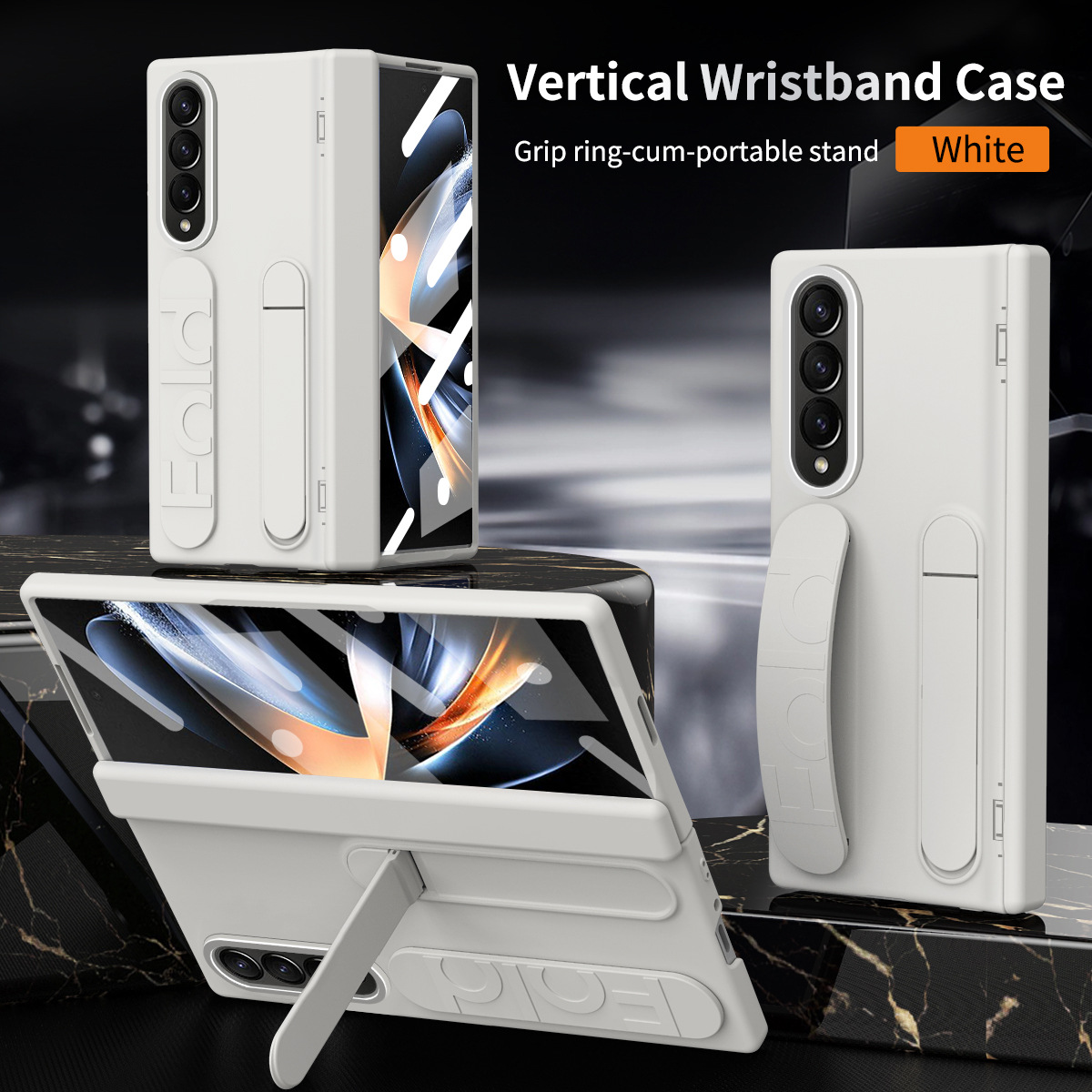 Compatible with Samsung Zfold4 phone case FOLD3 folding official wrist strap stand hinge case film integrated protective case - White iridescent z fold6