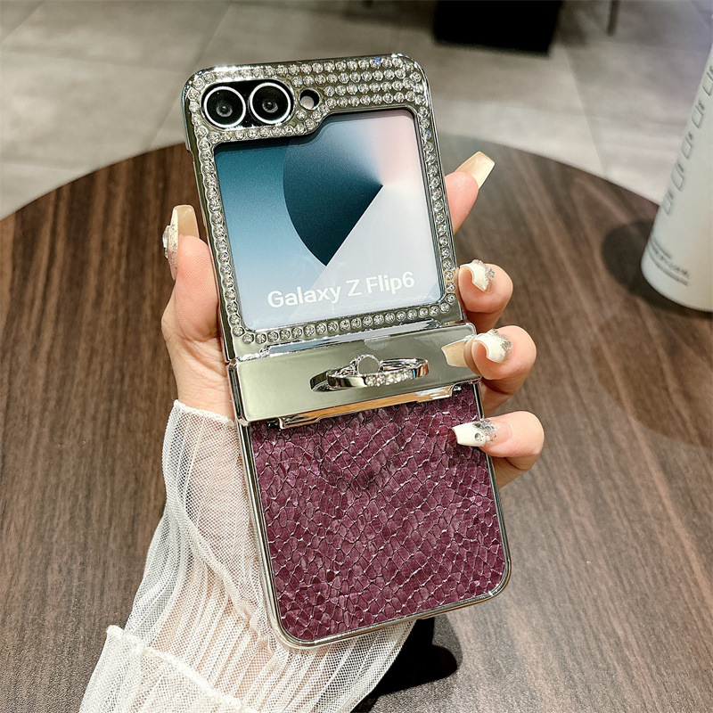Compatible with Samsung ZFlip 7FE phone case, ZFLIP 6 foldable screen diamond leather hinge full-coverage drop protection leather - Bulgari Wine & Color Samsung ZFlip 6