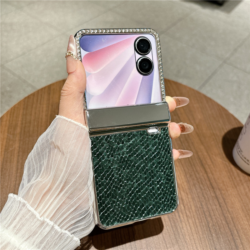 Compatible with Honor Magic V Flip2 phone case, foldable screen, luxury electroplated vegan leather, full-coverage drop protection case - Green Beauty Honor Magic V Flip2