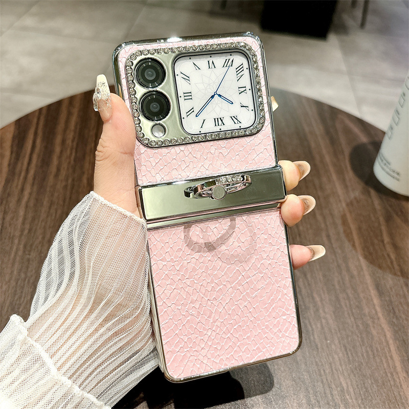 Compatible Huawei Nova Flip phone case, Nova Flip foldable screen luxury ring hinge full-coverage shockproof case - Pink Bulgari Huawei Nova Flip