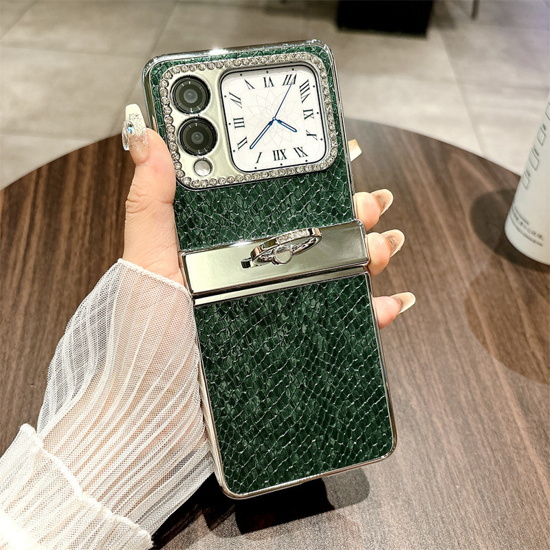 Compatible Huawei Nova Flip phone case, Nova Flip foldable screen luxury ring hinge full-coverage shockproof case - Green Bulgari Huawei Nova Flip