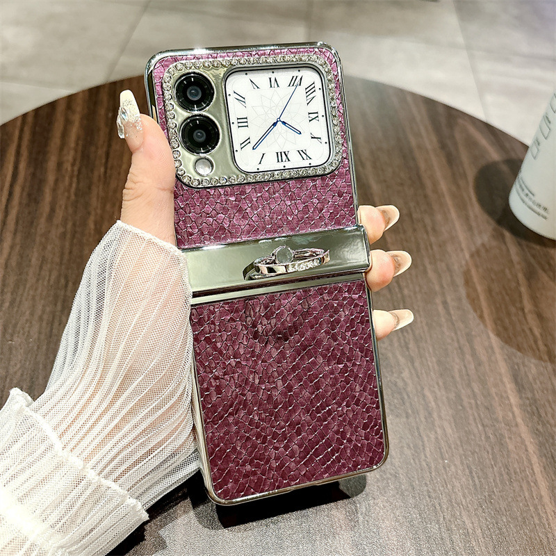 Compatible Huawei Nova Flip phone case, Nova Flip foldable screen luxury ring hinge full-coverage shockproof case - Burgundy Bulgari Huawei Nova Flip