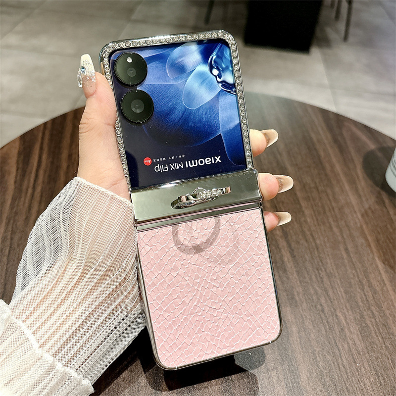 Compatible with Xiaomi MIX Flip phone case, mixflip folding ring holder, full-coverage hinge, drop-proof protective case - Pink Bulgari Xiaomi MIX Flip