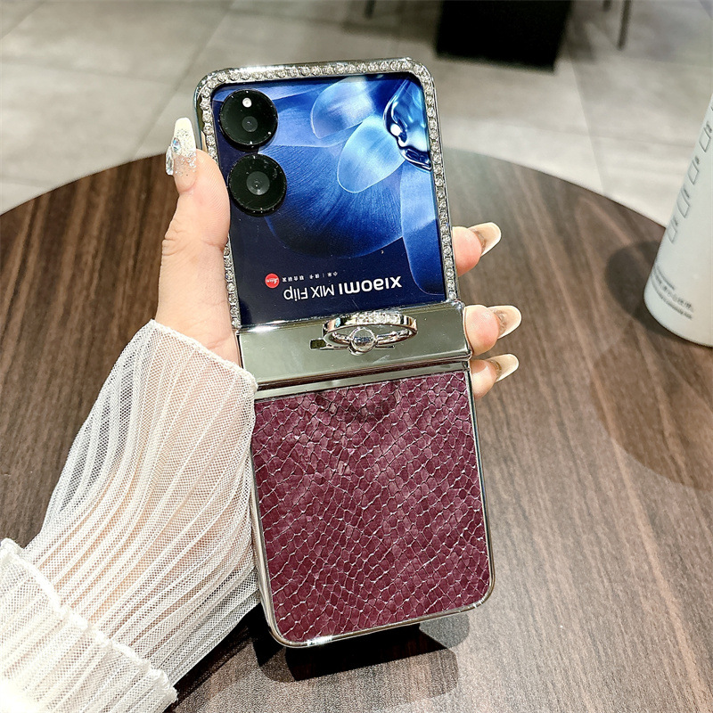 Compatible with Xiaomi MIX Flip phone case, mixflip folding ring holder, full-coverage hinge, drop-proof protective case - Burgundy Bulgari Xiaomi MIX Flip