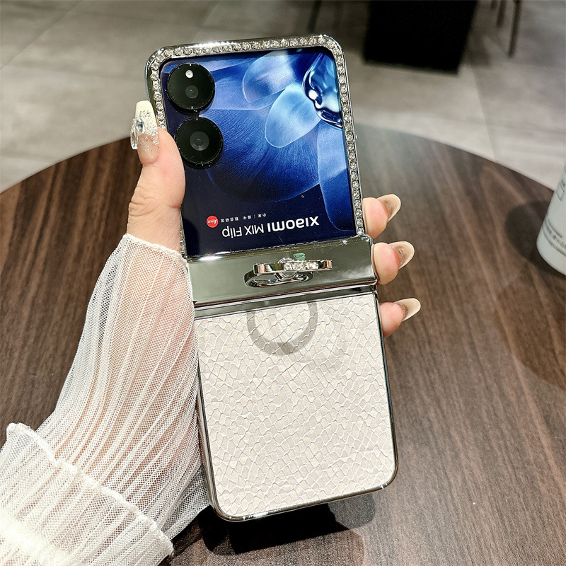 Compatible with Xiaomi MIX Flip phone case, mixflip folding ring holder, full-coverage hinge, drop-proof protective case - White Bulgari Xiaomi MIX Flip