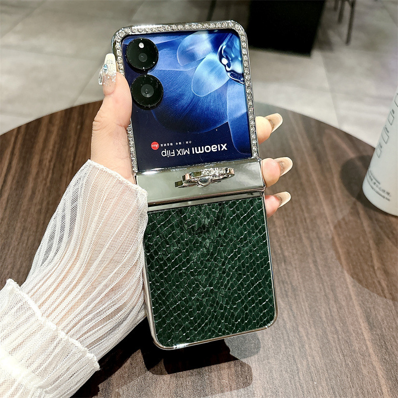 Compatible with Xiaomi MIX Flip phone case, mixflip folding ring holder, full-coverage hinge, drop-proof protective case - Green Bulgari Xiaomi MIX Flip