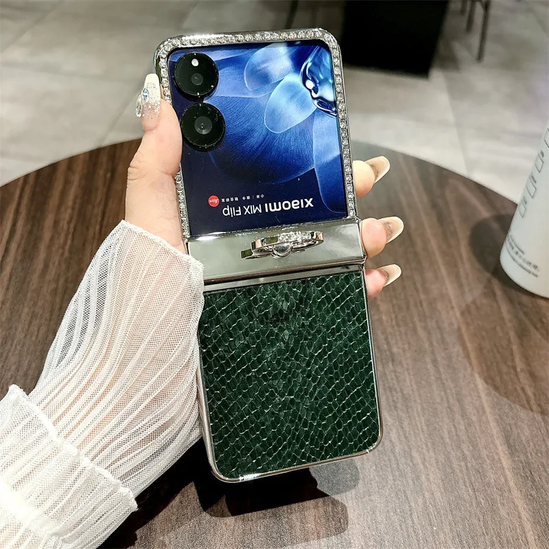 Compatible with Xiaomi MIX Flip phone case, mixflip folding ring holder, full-coverage hinge, drop-proof protective case - Green Bulgari Xiaomi MIX Flip
