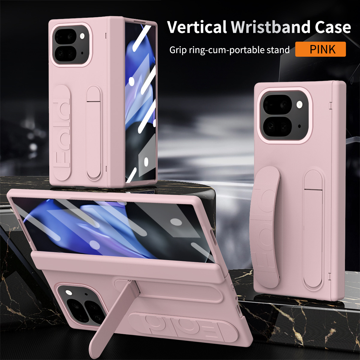 Compatible with Google Pixel 11 Pro phone case, Google Pixel 9 wrist strap, stand, hinge, full-coverage drop protection - Pink Iridescent Google Pixel 11 Pro