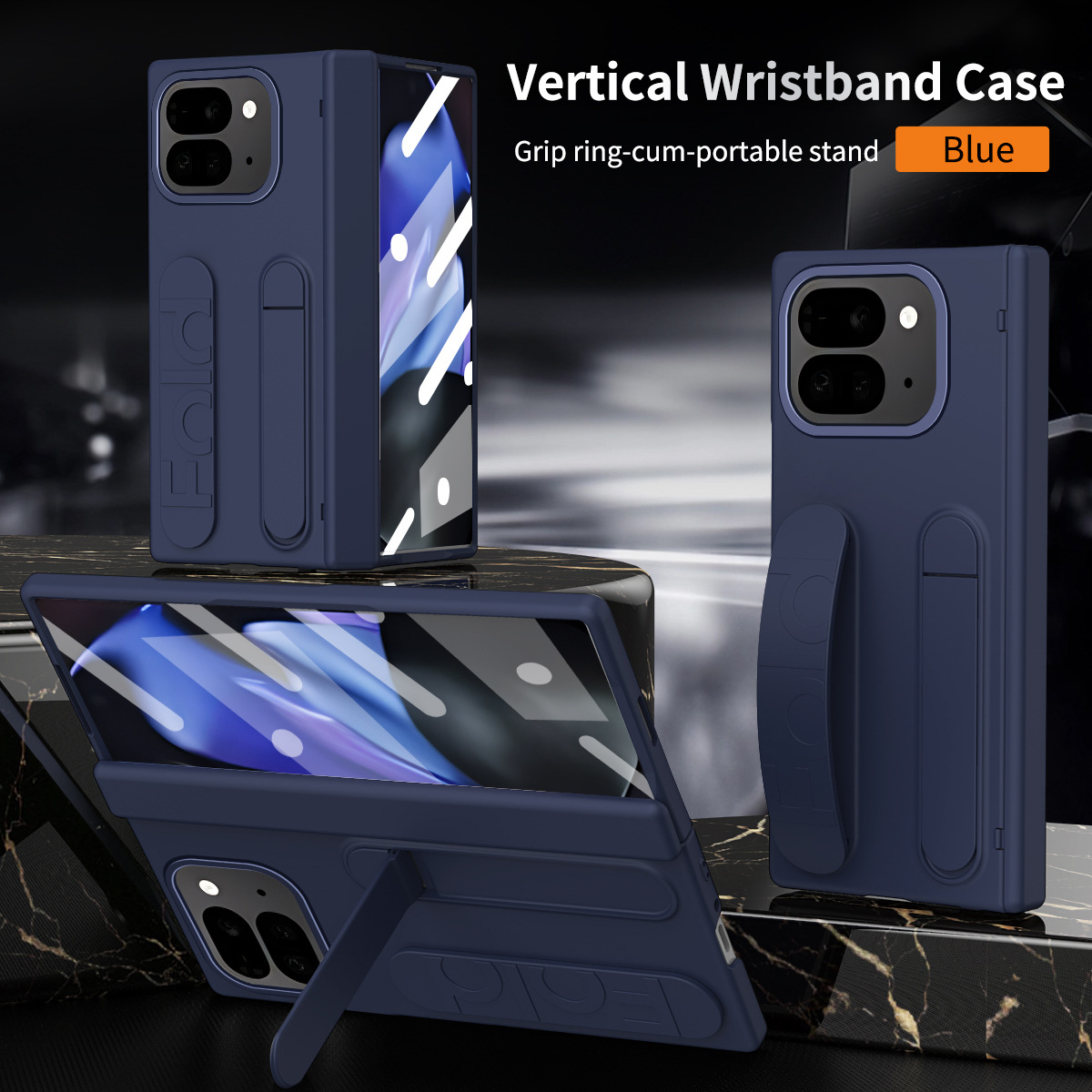Compatible with Google Pixel 11 Pro phone case, Google Pixel 9 wrist strap, stand, hinge, full-coverage drop protection - Blue iridescent light Google-Pixel 11 Pro