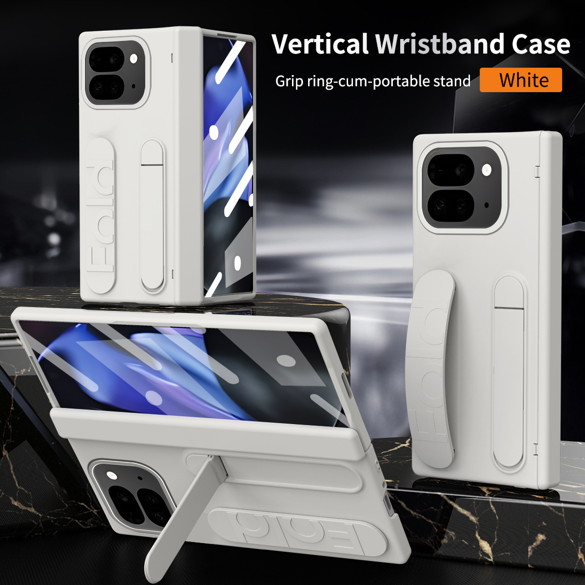Compatible with Google Pixel 11 Pro phone case, Google Pixel 9 wrist strap, stand, hinge, full-coverage drop protection - White iridescent Google Pixel 11 Pro