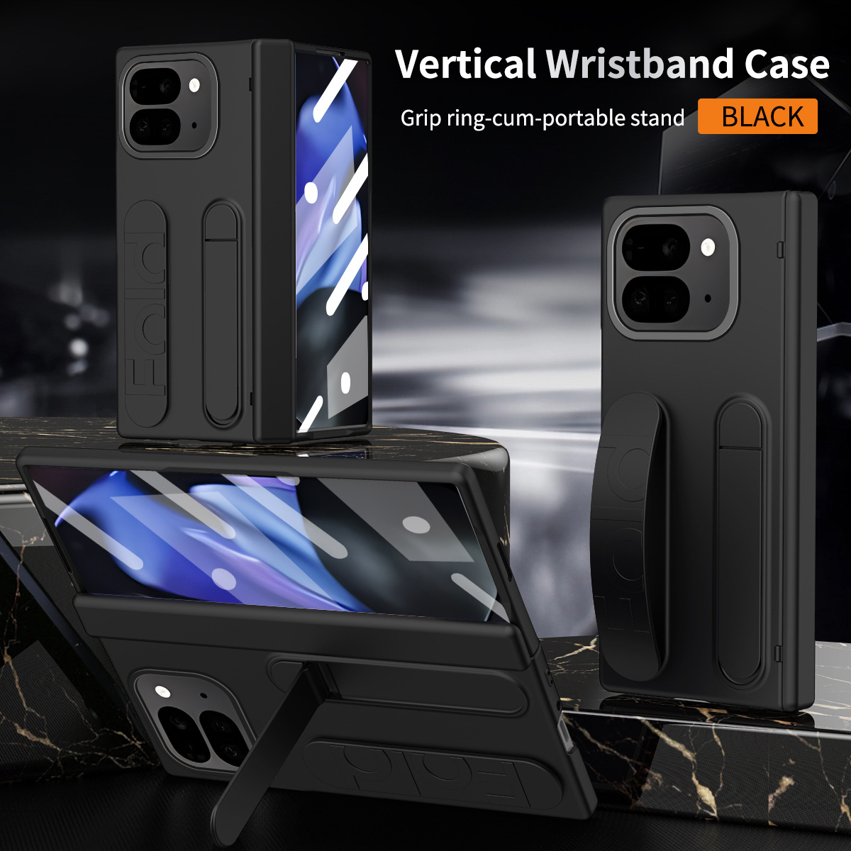 Compatible with Google Pixel 11 Pro phone case, Google Pixel 9 wrist strap, stand, hinge, full-coverage drop protection - Black Iridescent Google Pixel 11 Pro