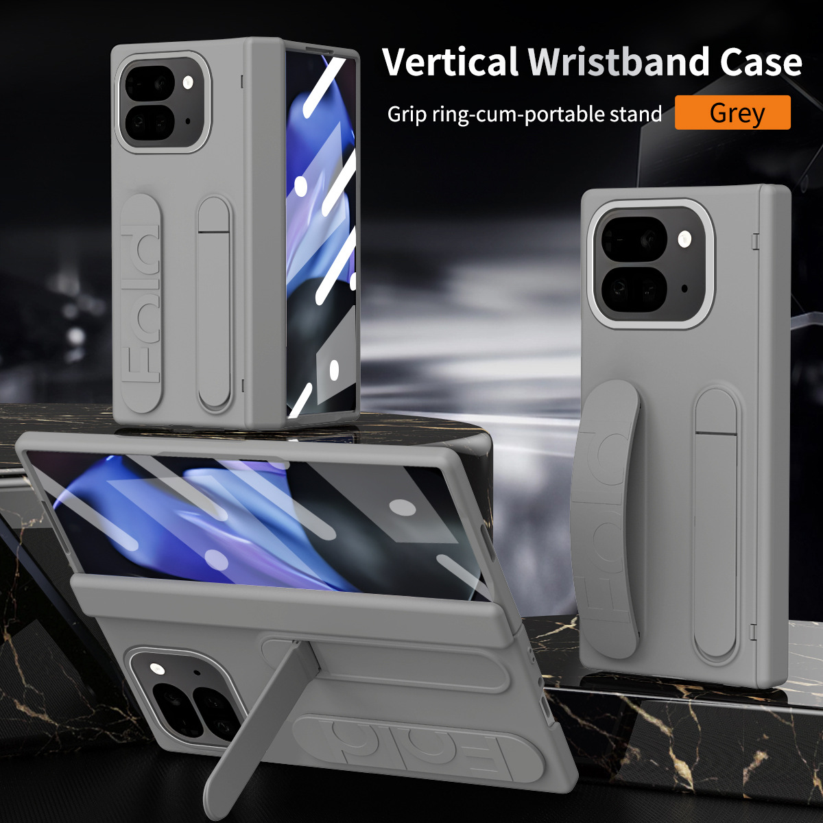Compatible with Google Pixel 11 Pro phone case, Google Pixel 9 wrist strap, stand, hinge, full-coverage drop protection - Gray Iridescent Google Pixel 11 Pro