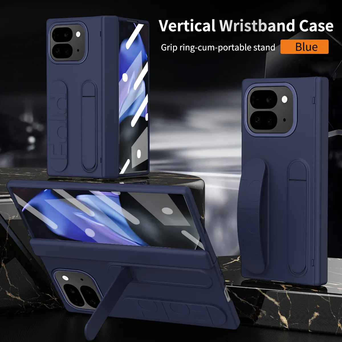 Compatible with Google Pixel 11 Pro phone case, Google Pixel 9 wrist strap, stand, hinge, full-coverage drop protection - Blue iridescent light Google-Pixel 11 Pro