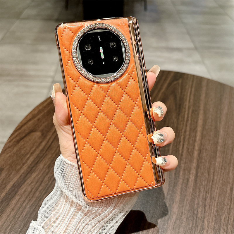Compatible with Huawei Mate X5 phone case, MATE X3 foldable screen stand, electroplated leather hinge, and drop-proof protective case. - Orange Chanel Huawei Mate X5
