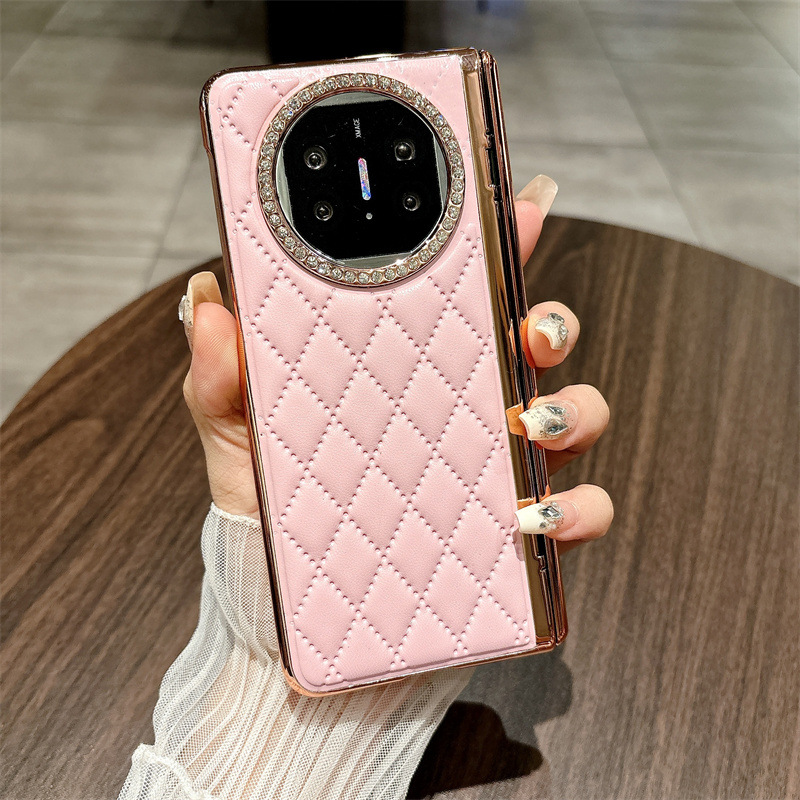 Compatible with Huawei Mate X5 phone case, MATE X3 foldable screen stand, electroplated leather hinge, and drop-proof protective case. - Pink Chanel Huawei Mate X5