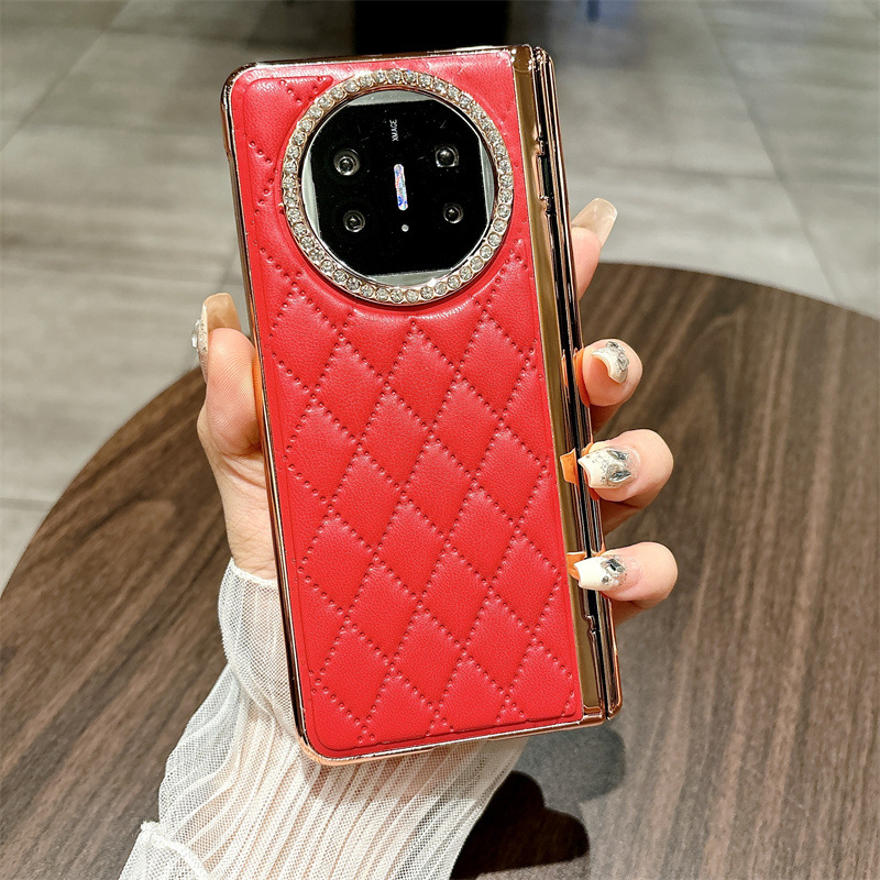 Compatible with Huawei Mate X5 phone case, MATE X3 foldable screen stand, electroplated leather hinge, and drop-proof protective case. - Red Chanel Huawei Mate X5