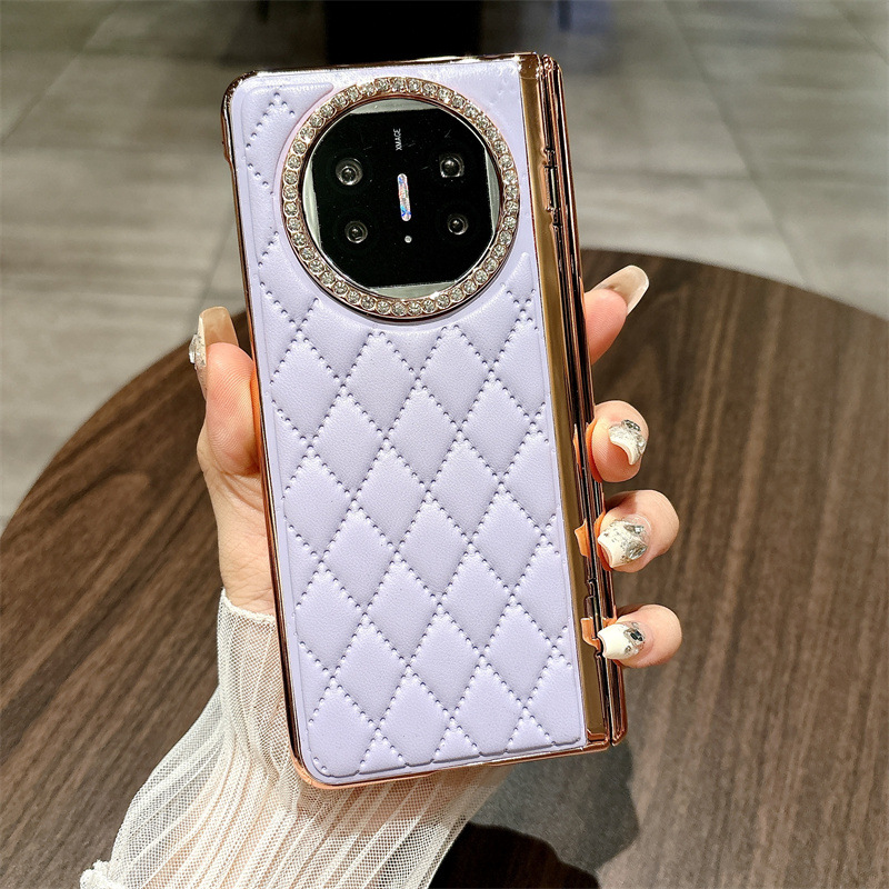 Compatible with Huawei Mate X5 phone case, MATE X3 foldable screen stand, electroplated leather hinge, and drop-proof protective case. - Purple Chanel Huawei Mate X5
