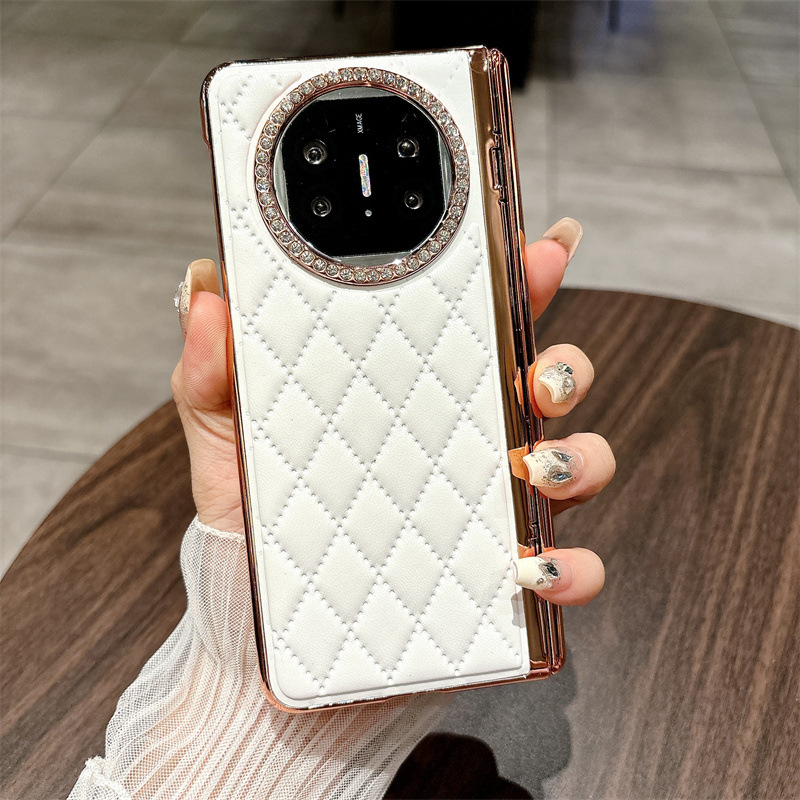 Compatible with Huawei Mate X5 phone case, MATE X3 foldable screen stand, electroplated leather hinge, and drop-proof protective case. - White Chanel Huawei Mate X5