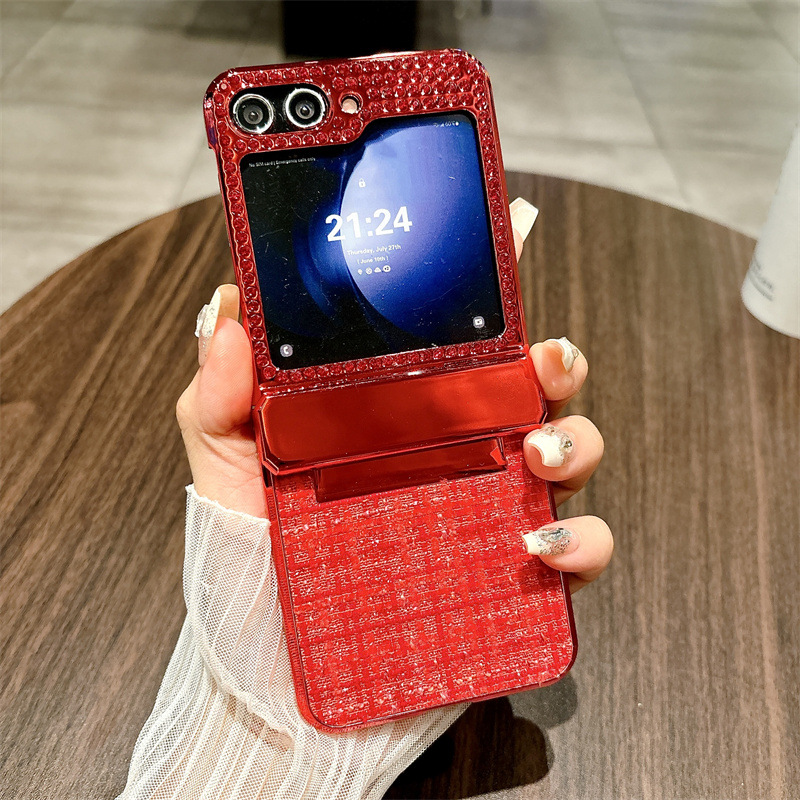 Compatible with Samsung ZFlip 7FE phone case, ZFLIP 6 foldable screen, minimalist fabric hinge, full-coverage drop protection leather. - Red fabric Samsung ZFlip 5