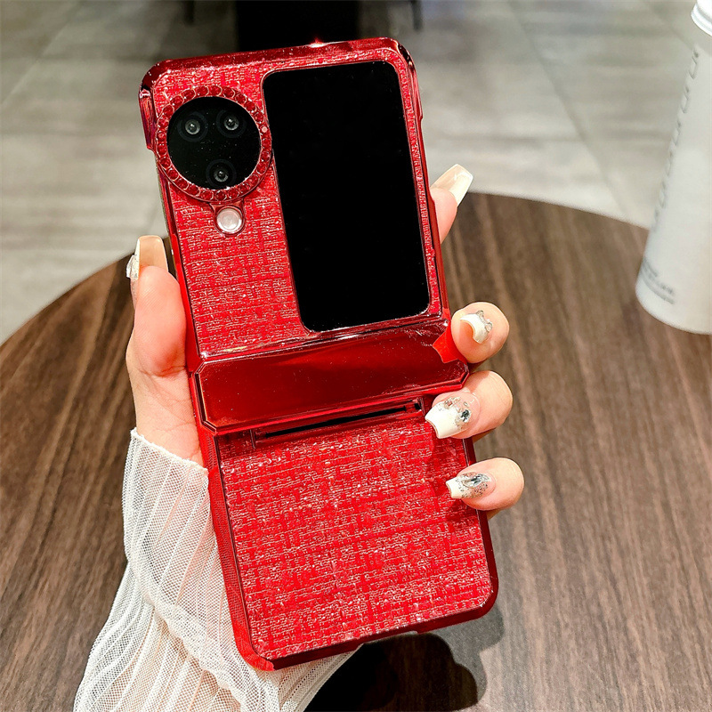 Compatible with OPPO Find N3 Flip phone case, fabric N3FLIP full-coverage electroplated hinge case, drop-proof protective case - Red fabric OPPO Find N3 Flip