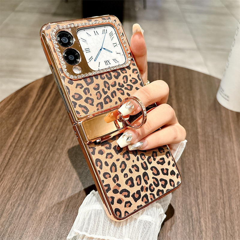 Compatible Huawei Nova Flip phone case, Nova Flip foldable screen leopard print stand hinge full-coverage shockproof case - Brown leopard print Huawei Nova Flip