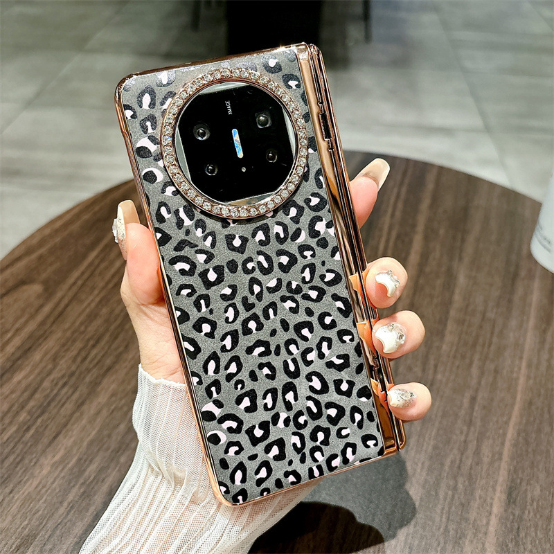 Compatible with Huawei Mate X5 phone case, MATE X3 folding leopard print leather luxury anti-drop protective case stand 5G - Black leopard print Huawei Mate X5