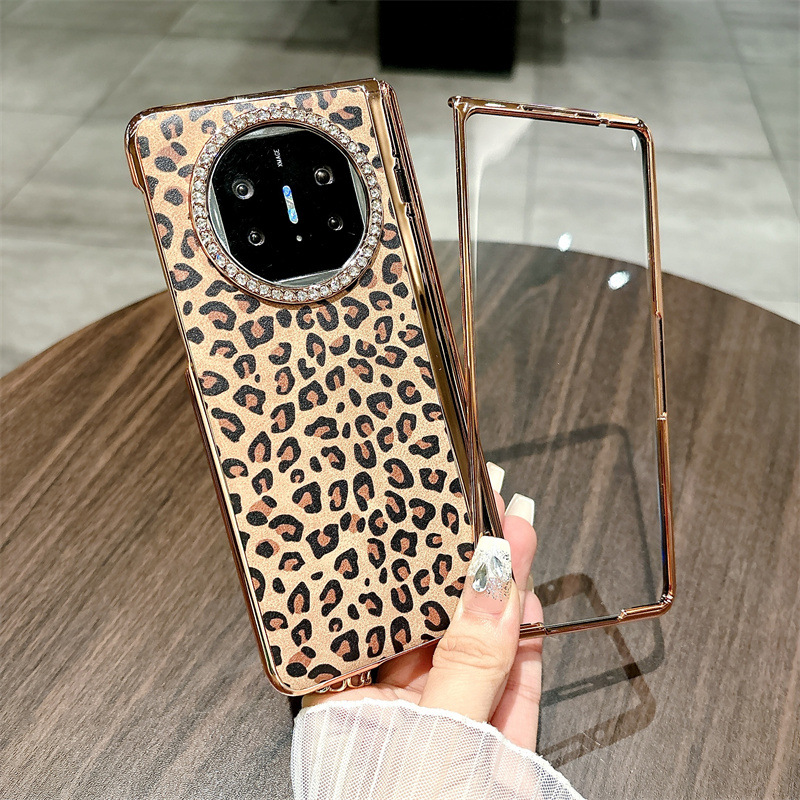 Compatible with Huawei Mate X5 phone case, MATE X3 folding leopard print leather luxury anti-drop protective case stand 5G - Brown leopard print Huawei Mate X5