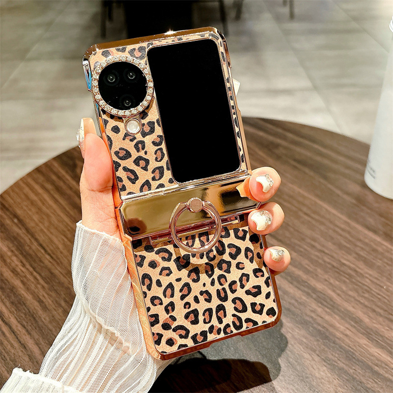Compatible with OPPO Find N3 Flip phone case, leopard print stand, N3FLIP full-coverage hinge case, drop-proof protective case. - Brown leopard print OPPO Find N3flip