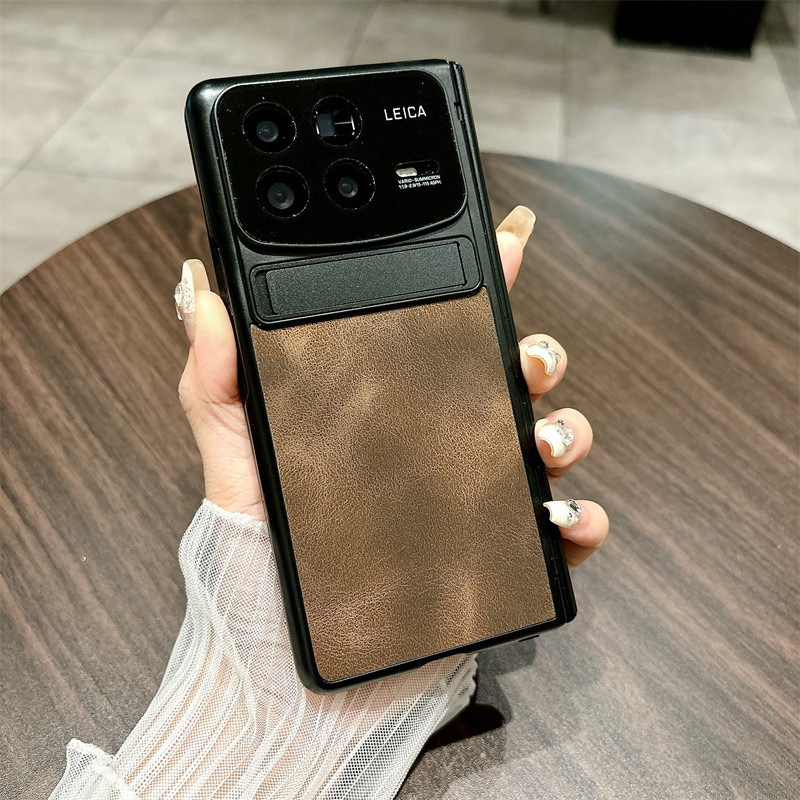 Xiaomi MIX FOLD4 phone case, vegan leather hinge case with integrated screen protector, suitable for drop protection. - Coffee-colored Jazz Xiaomi MIX FOLD4