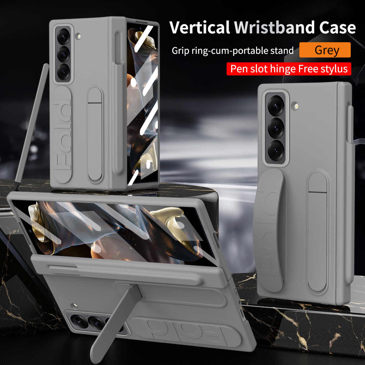 Compatible with Samsung Zfold SE phone case W25 folding official wrist strap pen slot hinge case film integrated protective case - Grey pen slot version Z Fold 6 Slim