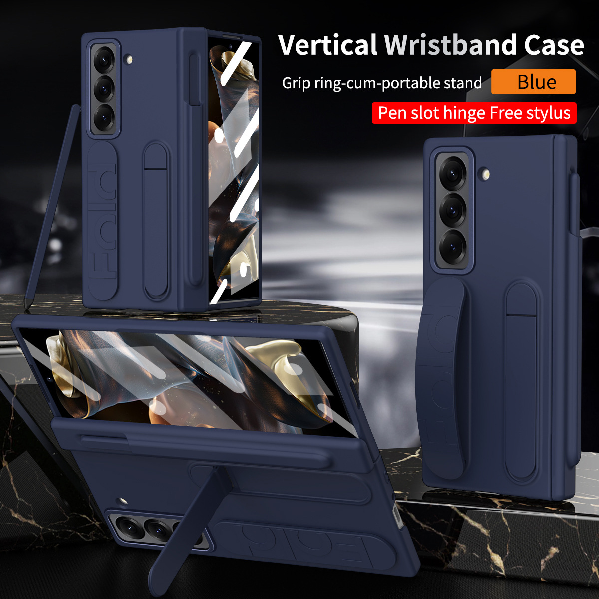 Compatible with Samsung Zfold SE phone case W25 folding official wrist strap pen slot hinge case film integrated protective case - Blue pen slot version Z Fold 6 Slim