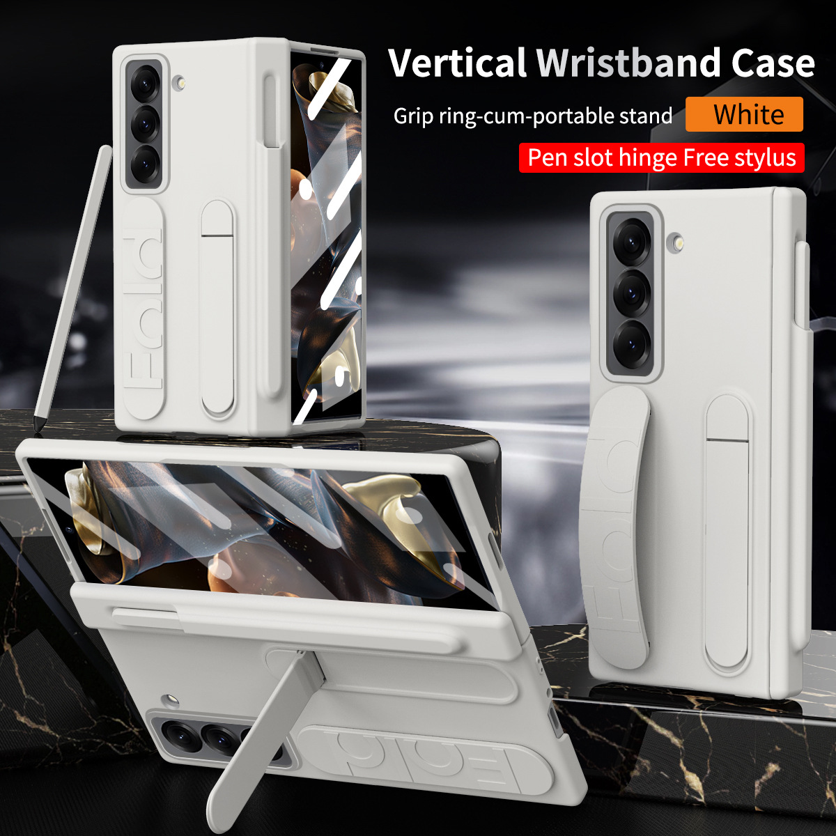 Compatible with Samsung Zfold SE phone case W25 folding official wrist strap pen slot hinge case film integrated protective case - White pen slot version Z Fold 6 Slim
