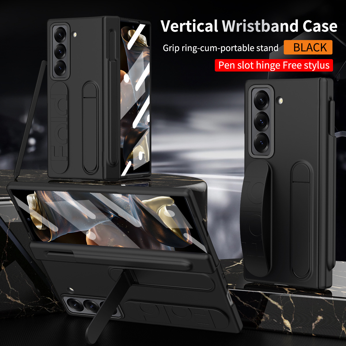 Compatible with Samsung Zfold SE phone case W25 folding official wrist strap pen slot hinge case film integrated protective case - Black pen slot version Z Fold 6 Slim