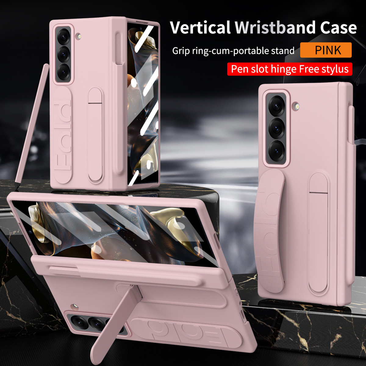 Compatible with Samsung Zfold SE phone case W25 folding official wrist strap pen slot hinge case film integrated protective case - Pink pen slot version Z Fold 6 Slim