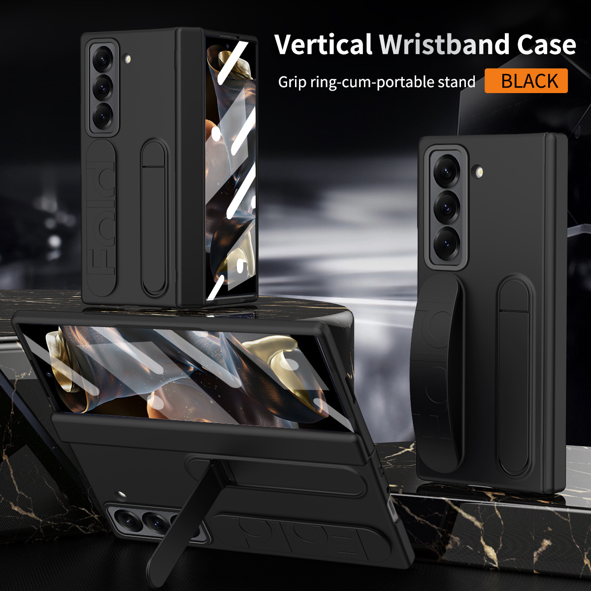 Compatible with Samsung Zfold 6SE phone case, W25 folding official wrist strap stand hinge case film integrated protective case - Black Iridescent Z Fold 6 Slim