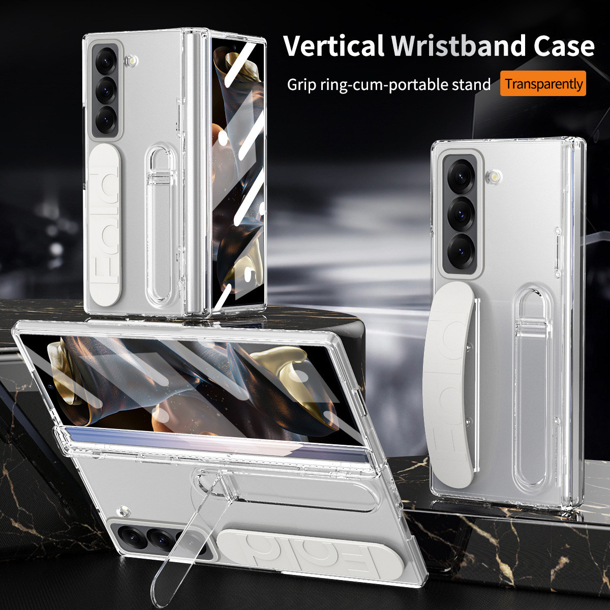 Compatible with Samsung Zfold 6SE phone case, W25 folding official wrist strap stand hinge case film integrated protective case - Transparent iridescent Z Fold 6 Slim