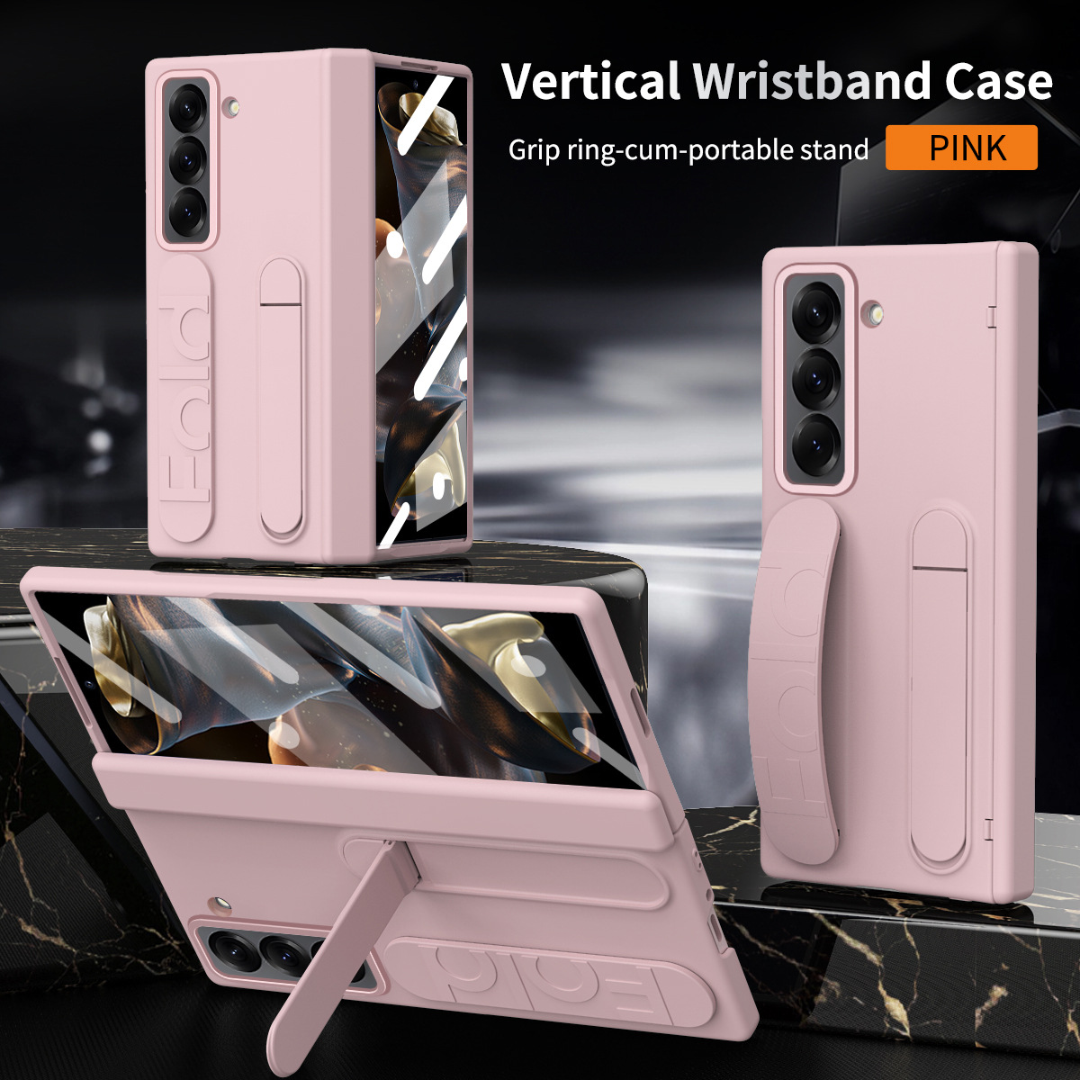 Compatible with Samsung Zfold 6SE phone case, W25 folding official wrist strap stand hinge case film integrated protective case - Pink iridescent Z Fold 6 Slim