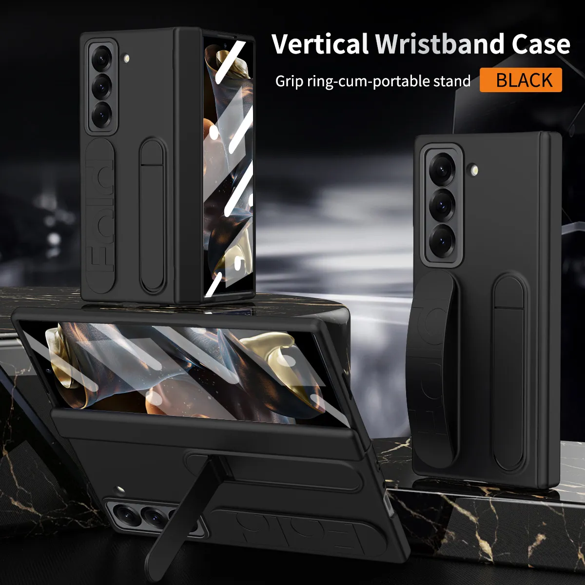 Compatible with Samsung Zfold 6SE phone case, W25 folding official wrist strap stand hinge case film integrated protective case - Black Iridescent Z Fold 6 Slim