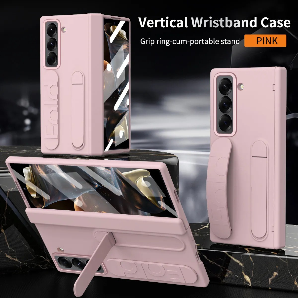 Compatible with Samsung Zfold 6SE phone case, W25 folding official wrist strap stand hinge case film integrated protective case - Pink iridescent Z Fold 6 Slim