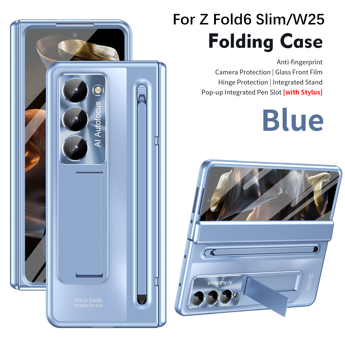 Compatible with Samsung Zfold 6 Slim phone case, Zfold SE folding W25 official pen slot case, integrated protective case - Blue Rainbow Z Fold 6 Slim